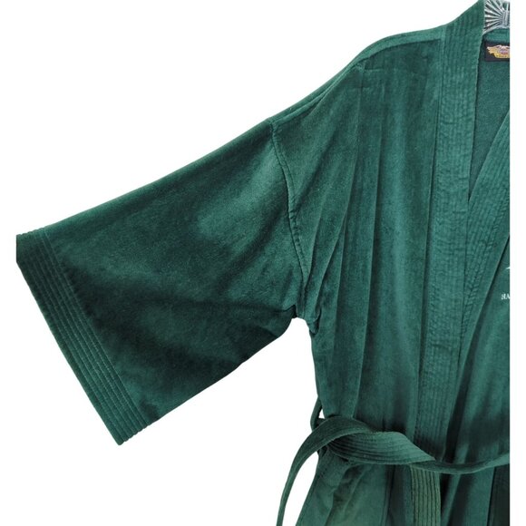 Vintage Harley-Davidson Green Terry cloth Bathrobe OSFM two belted with Pockets - Picture 9 of 16